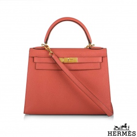 Herms Rose Jaipur Epsom Sellier Kelly 28cm Gold Hardware